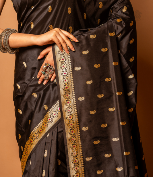 Handwoven Pure Katan Silk Kadhua Benarasi Saree Black
