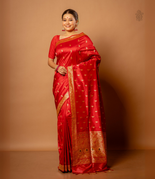 Handwoven Pure Katan Silk Kadhua Bridal Benarasi Saree Red