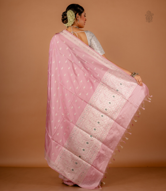 Handwoven Pure Katan Silk Kadhua Benarasi Saree Light Pink