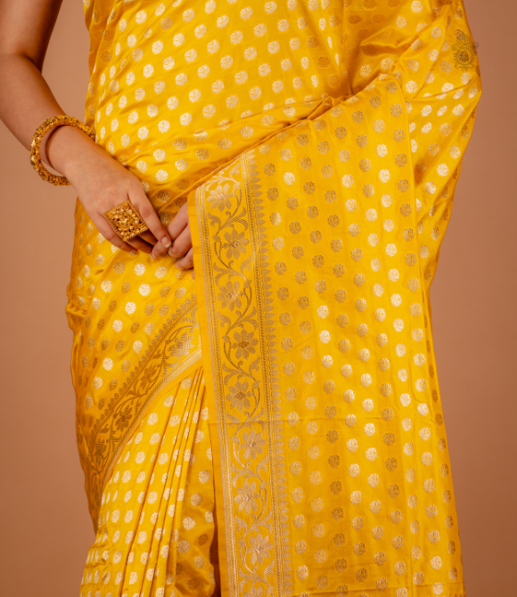 Handwoven Pure Benarasi Saree Yellow