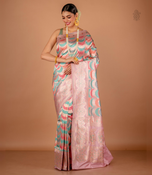 Handwoven Pure Katan Silk Benarasi Saree Baby Pink