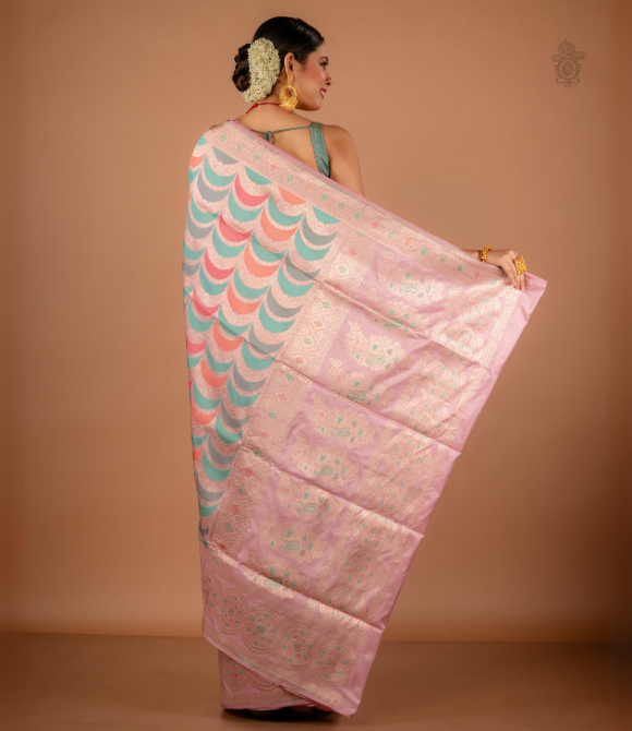 Handwoven Pure Katan Silk Benarasi Saree Baby Pink