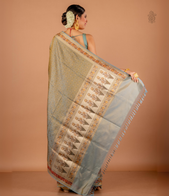 Handwoven Pure Katan Silk Kadhua Benarasi Saree Duck Egg Blue