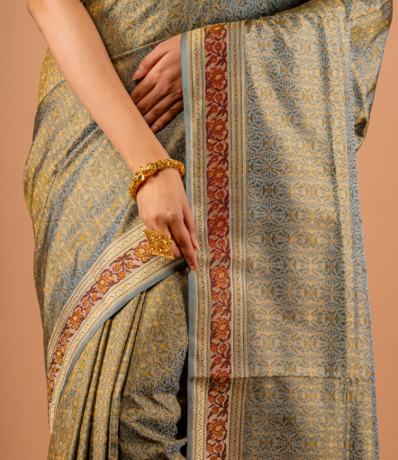 Handwoven Pure Katan Silk Kadhua Benarasi Saree Duck Egg Blue