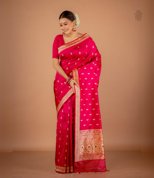 Handwoven Pure Katan Silk Kadhua Benarasi Saree Red Rani