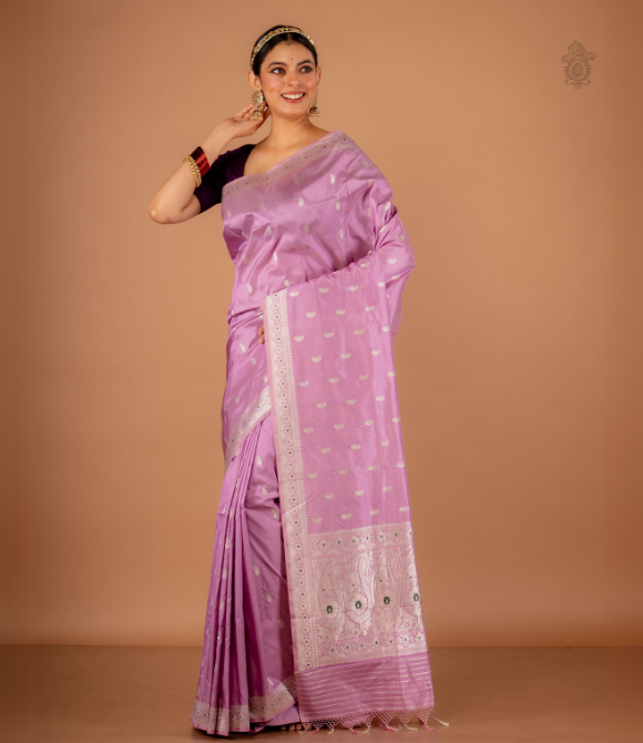 Handwoven Pure Silk Kadhua Benarasi Lavender