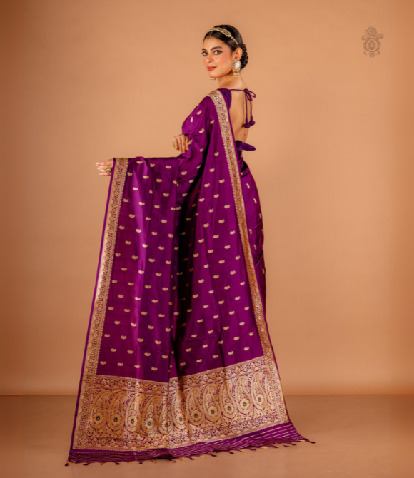 Handwoven Pure Katan Silk Kadhua Benarasi Saree Purple