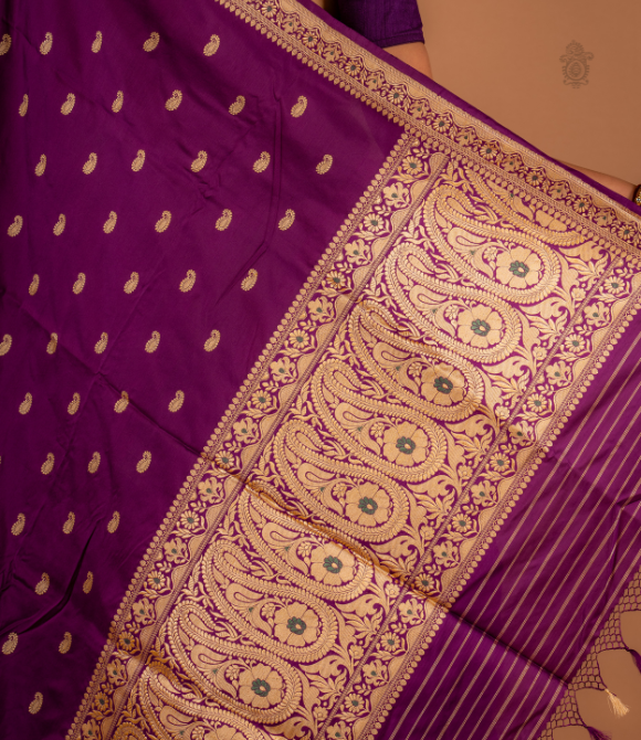 Handwoven Pure Katan Silk Kadhua Benarasi Saree Purple