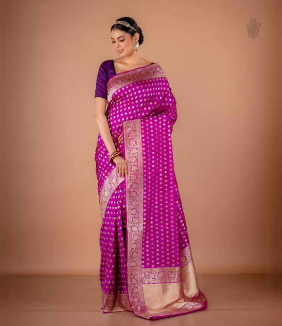 Handwoven Pure Katan Silk Benarasi Saree Jamuni Pink
