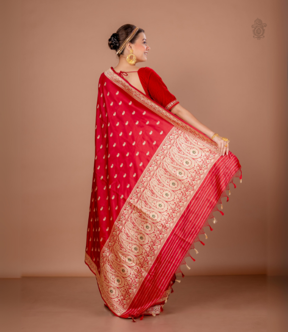 Handwoven Pure Katan Silk Kadhua Kairi Benarasi Saree Red
