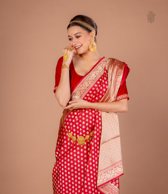 Handwoven Pure Benarasi Cutwork Saree Deep Red