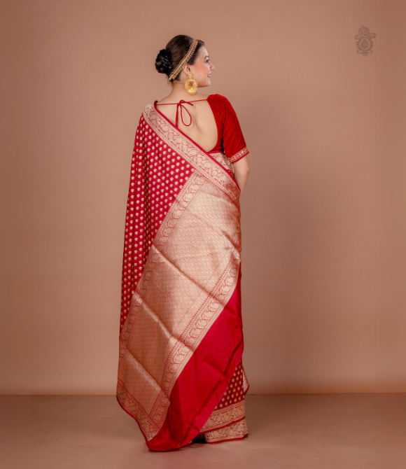 Handwoven Pure Benarasi Cutwork Saree Deep Red