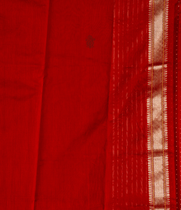 Handwoven Pure Chanderi Zari Benarasi Silk Cotton Saree Deep Red