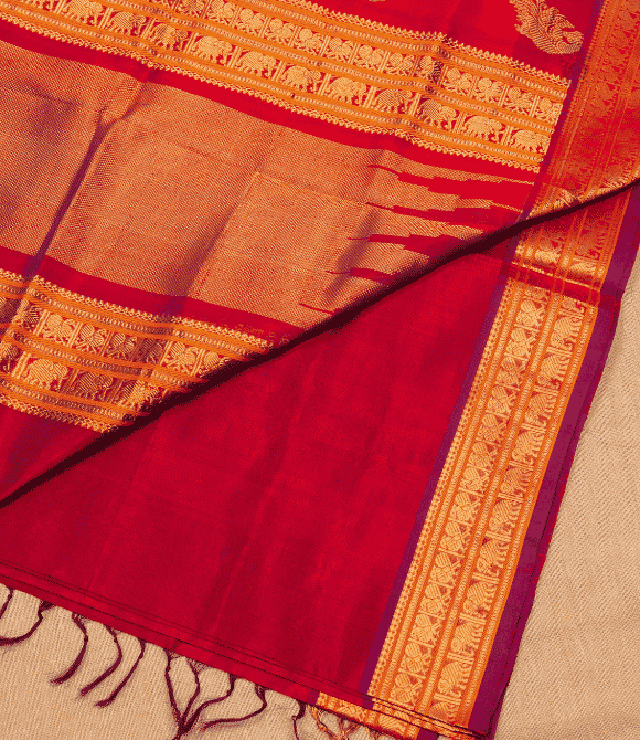 Handwoven Korvai Silk Cotton Handloom Saree - Light Magenta