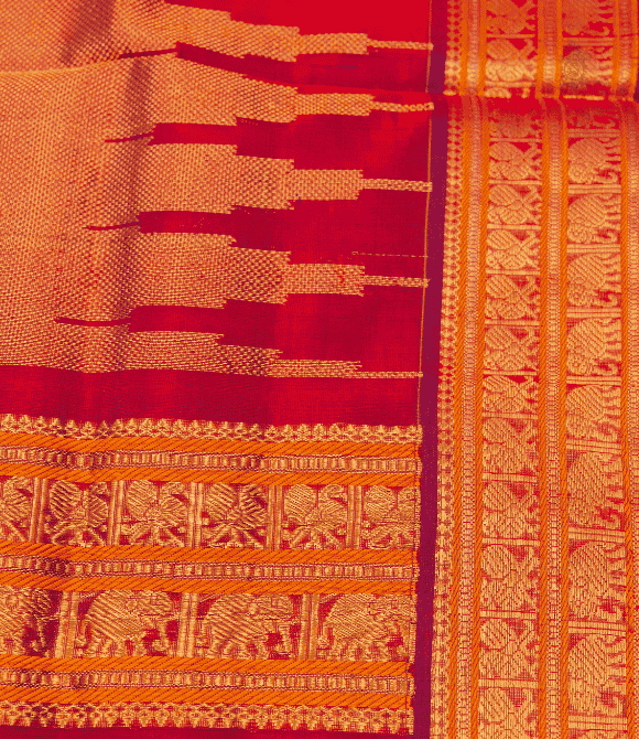 Handwoven Korvai Silk Cotton Handloom Saree - Light Magenta