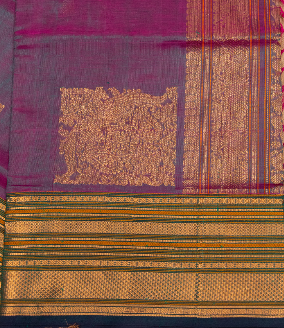 Handwoven Korvai Silk Cotton Handloom Saree - Mauve