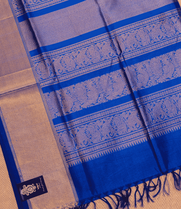 Handwoven Korvai Silk Cotton Handloom Saree - Two-Tone Blue