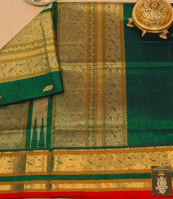 Handwoven Korvai Silk Cotton Handloom Saree - Green Blue