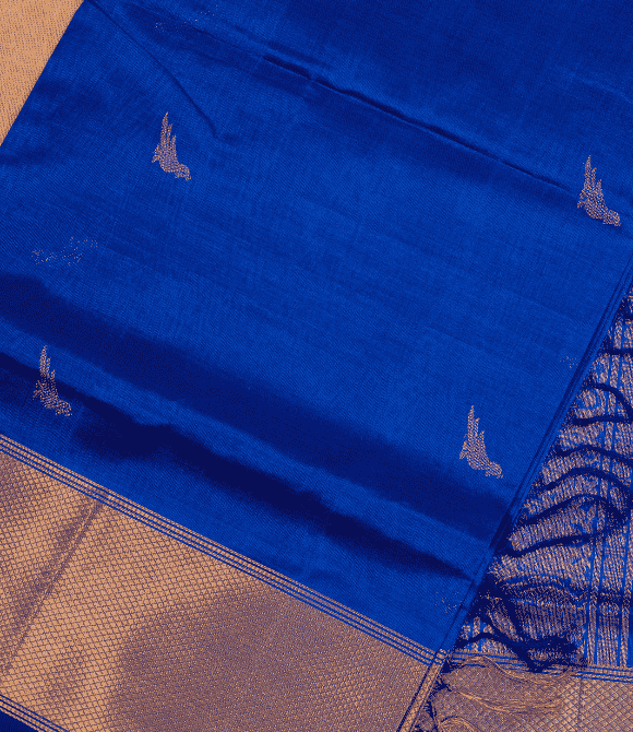 Handwoven Korvai Silk Cotton Handloom Saree - Two-Tone Blue
