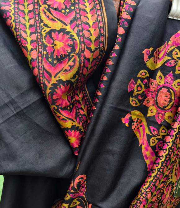 Handwoven Pure Mulberry Bengal Silk Saree Black