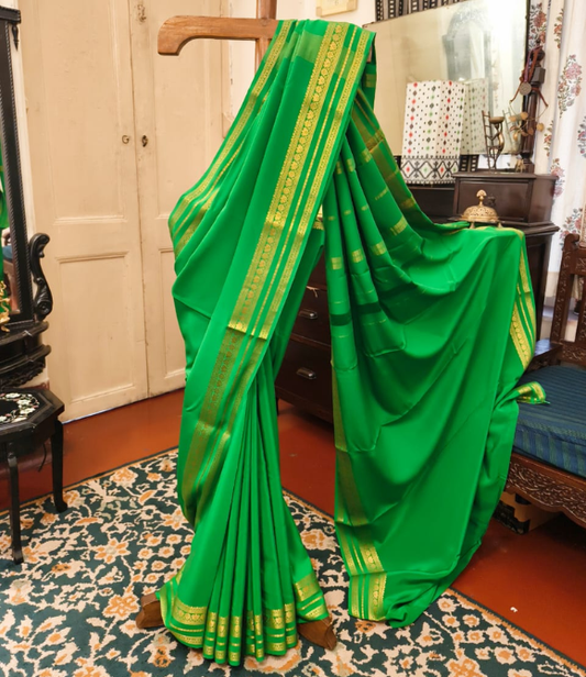 Pure Mysore Crepe Silk Saree – Parrot Green