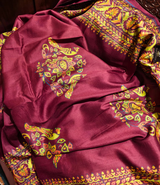 Handwoven Pure Mulberry Bengal Silk Saree Brown Multicolour