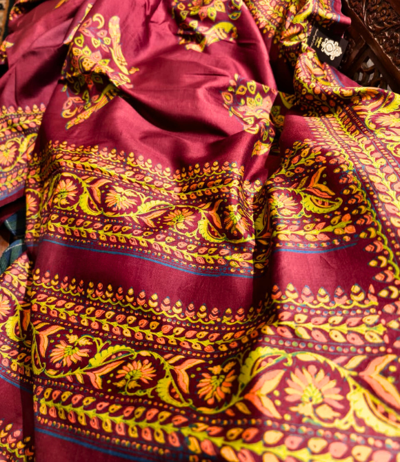 Handwoven Pure Mulberry Bengal Silk Saree Brown Multicolour