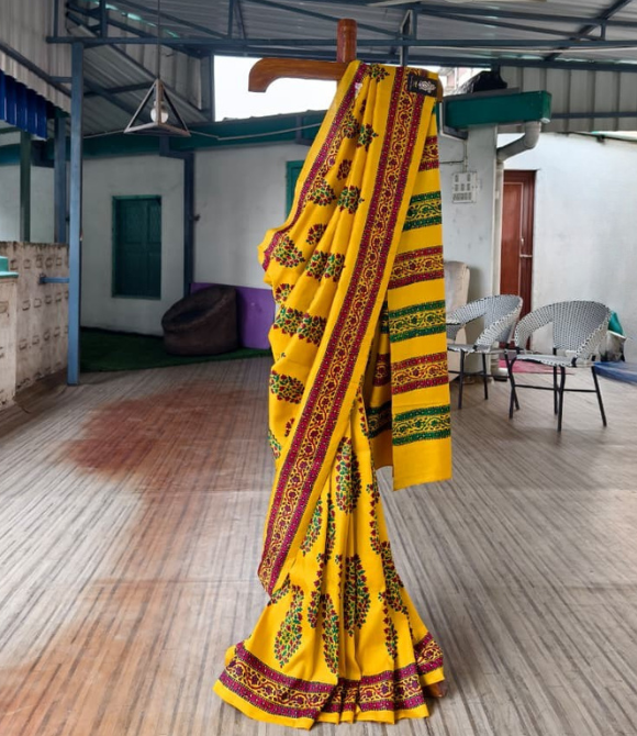 Handwoven Pure Mulberry Bengal Silk Yellow Multicolour