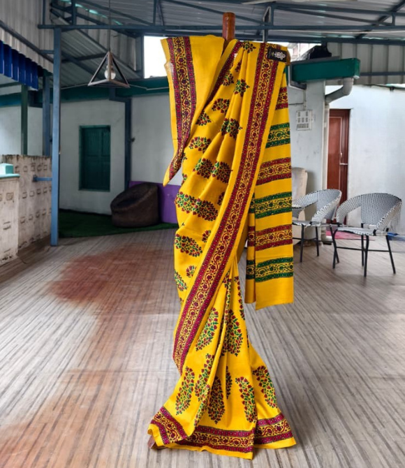 Handwoven Pure Mulberry Bengal Silk Yellow Multicolour