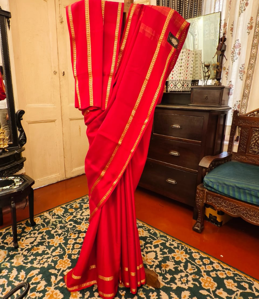 Pure Mysore Crepe Silk Saree – Vibrant Red