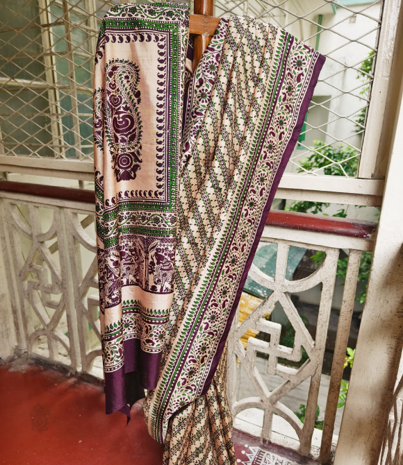 Handwoven Pure Mulberry Bengal Silk Saree | Kalakriti By Paroma | Best Saree Boutique | Block Print Sarees