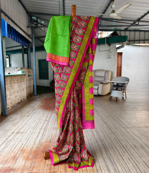 Handwoven Pure Mulberry Bengal Silk Saree Rani Pink