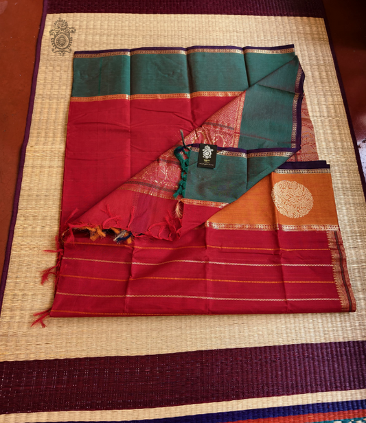 Handwoven Pure Cotton Kanchipuram Saree Deep Red