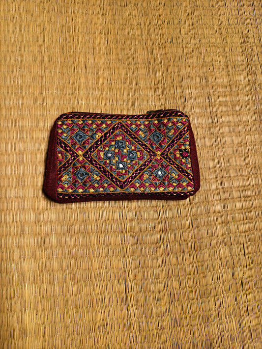 Maroon Multi Kutch Embroidered Mirror Work Coin Purse
