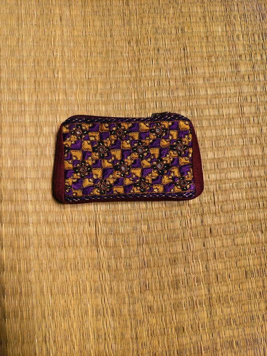 Maroon Purple Kutch Embroidered Mirror Work Coin Purse
