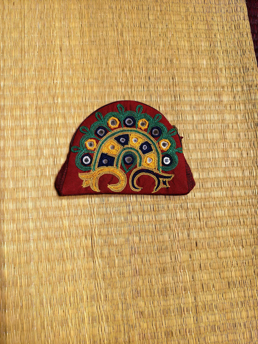 Maroon Multi Kutch Single Side Embroidered Mirror Work Coin Purse
