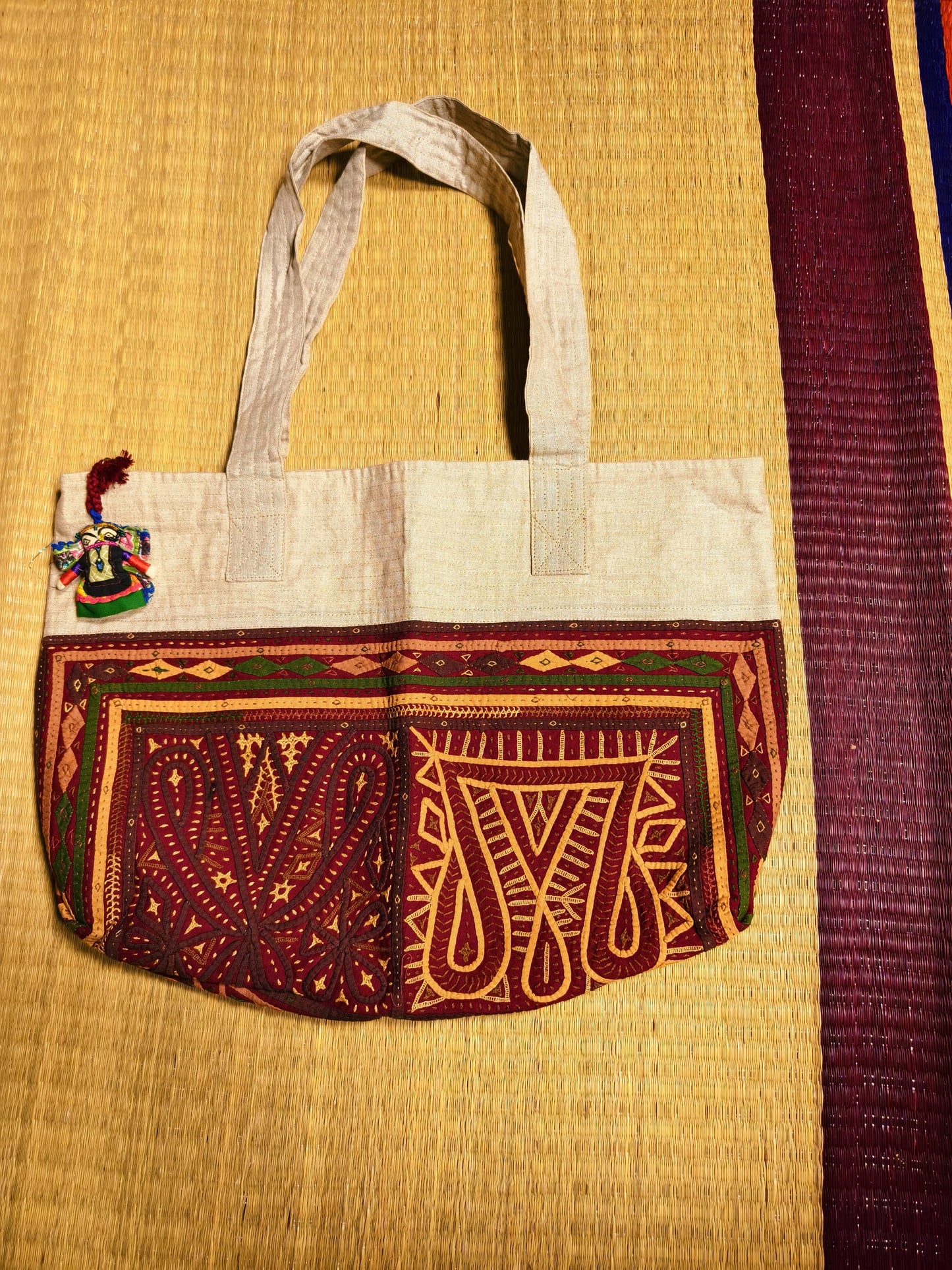 Linen White Kutch Hand-Embroidered Big Tote Bag