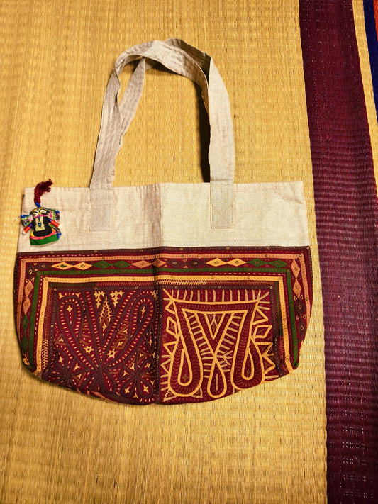 Linen White Kutch Hand-Embroidered Big Tote Bag