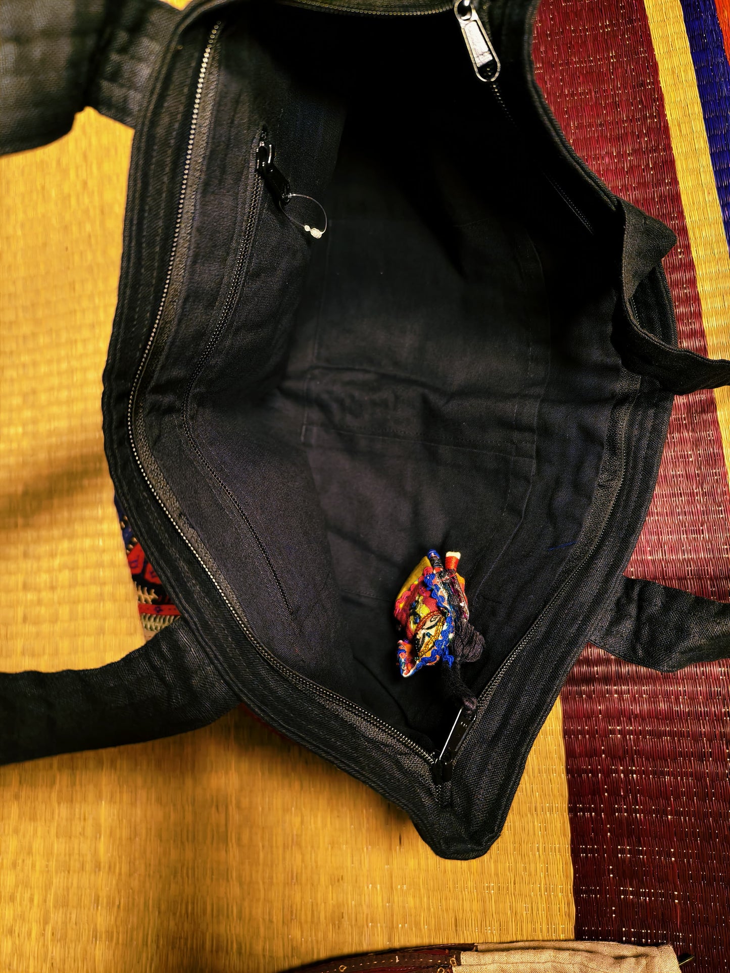 Linen Black Kutch Hand-Embroidered Big Tote Bag