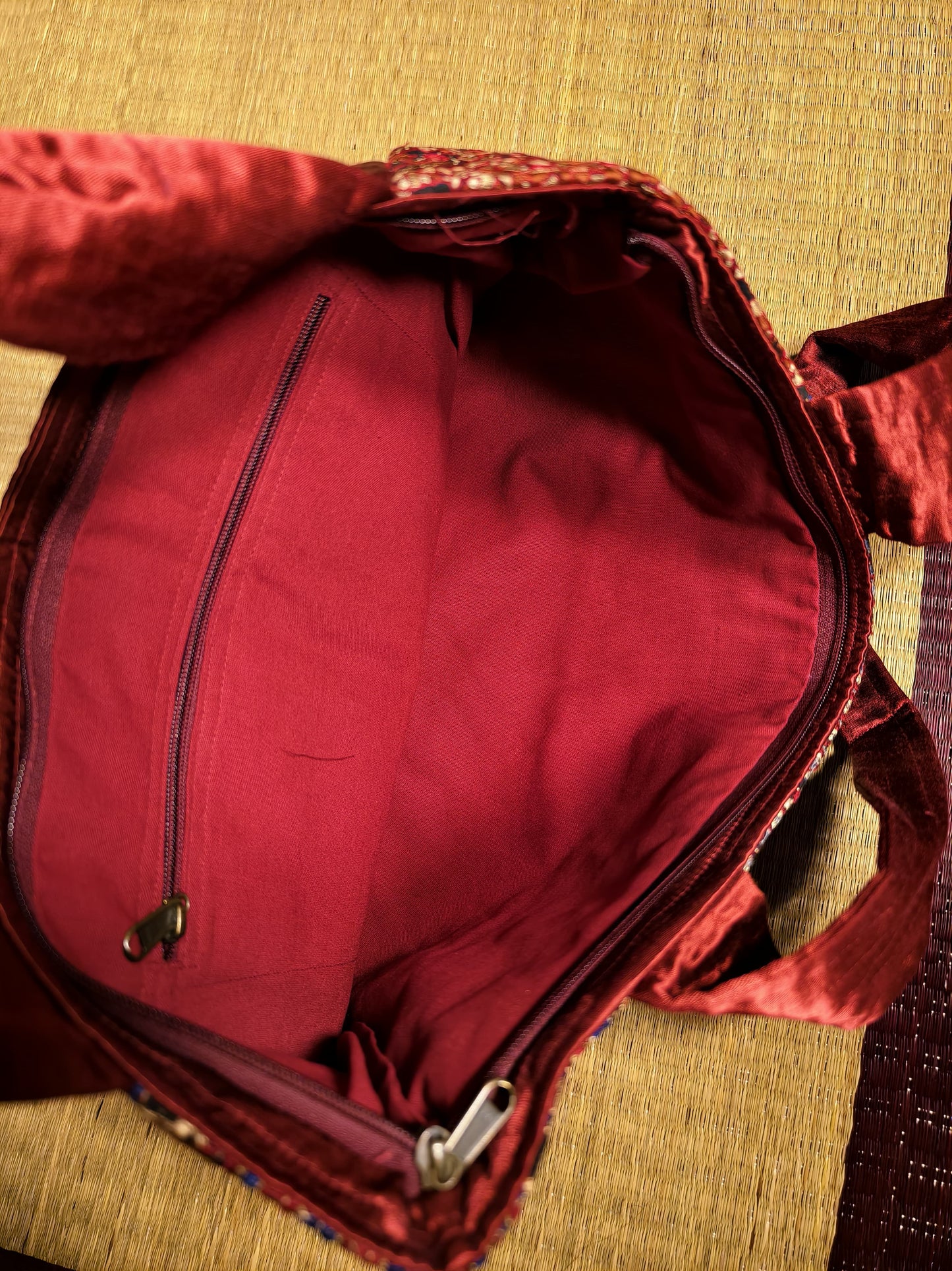 Pure Silk Maroon Multi Kutch Hand-Embroidered Big Tote Bag