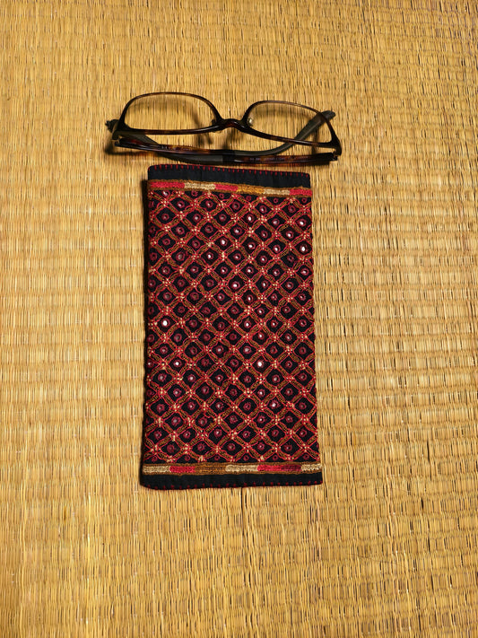Black Maroon Multicolour Kutch Hand-Embroidered Spec Case