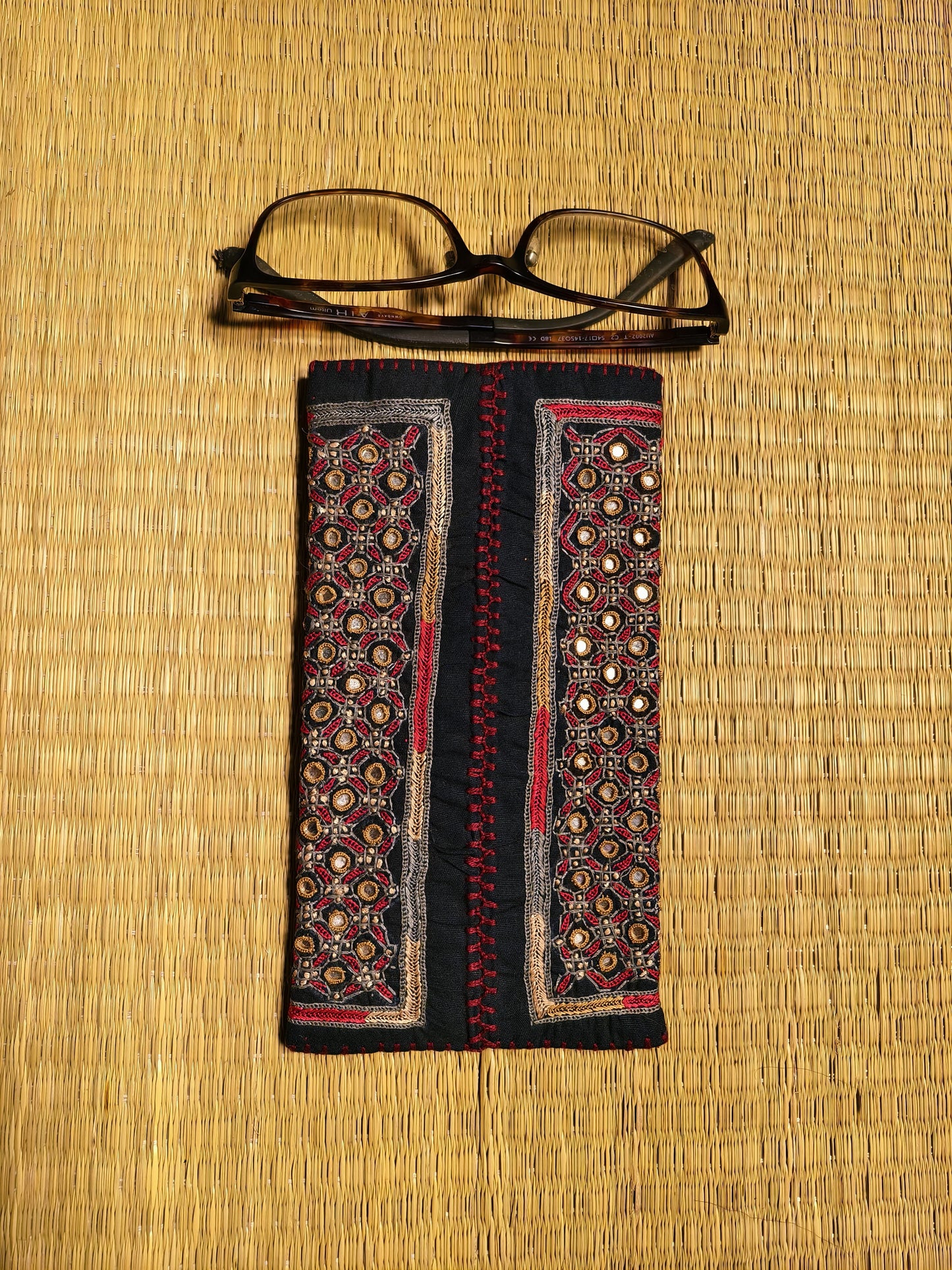 Black Multi Kutch Hand-Embroidered Spec Case