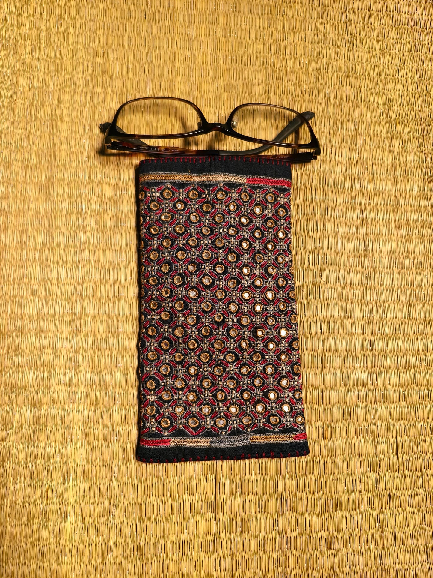 Black Multi Kutch Hand-Embroidered Spec Case