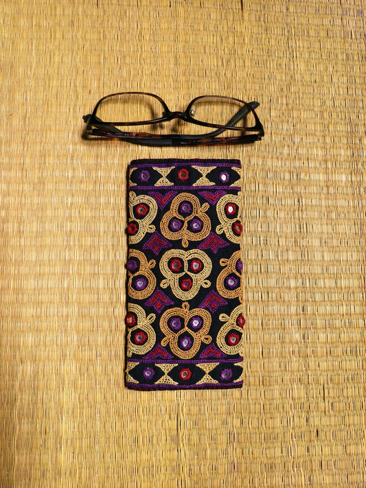 Violet Multicolour Kutch Hand-Embroidered Spec Case