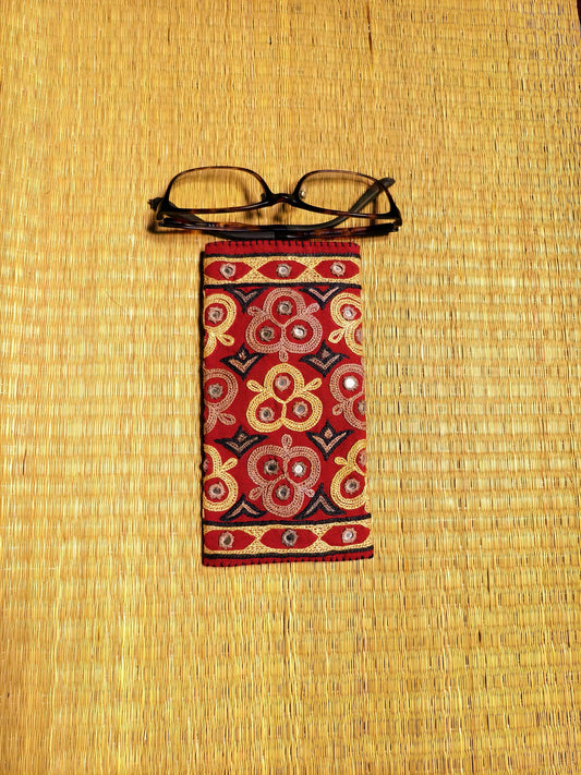 Red Multicolour Kutch Hand-Embroidered Spec Case