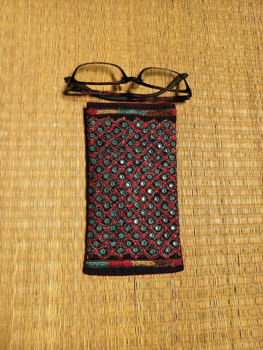 Black Green Kutch Hand-Embroidered Spec Case