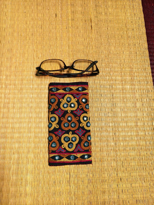 Black Multicolour Kutch Hand-Embroidered Spec Case