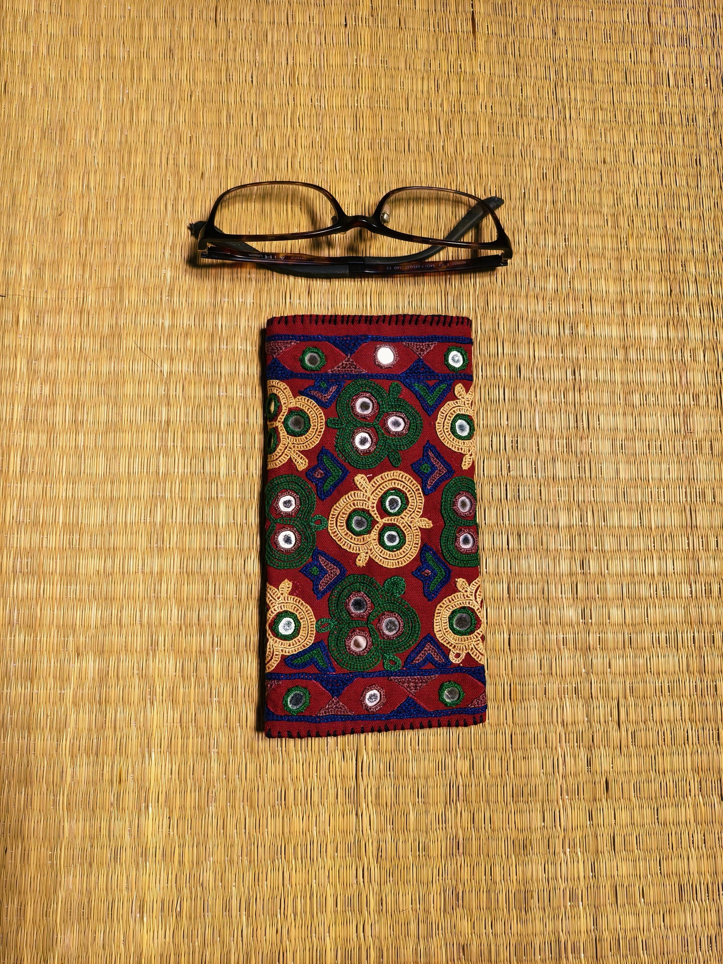 Maroon Multicolour Kutch Hand-Embroidered Spec Case
