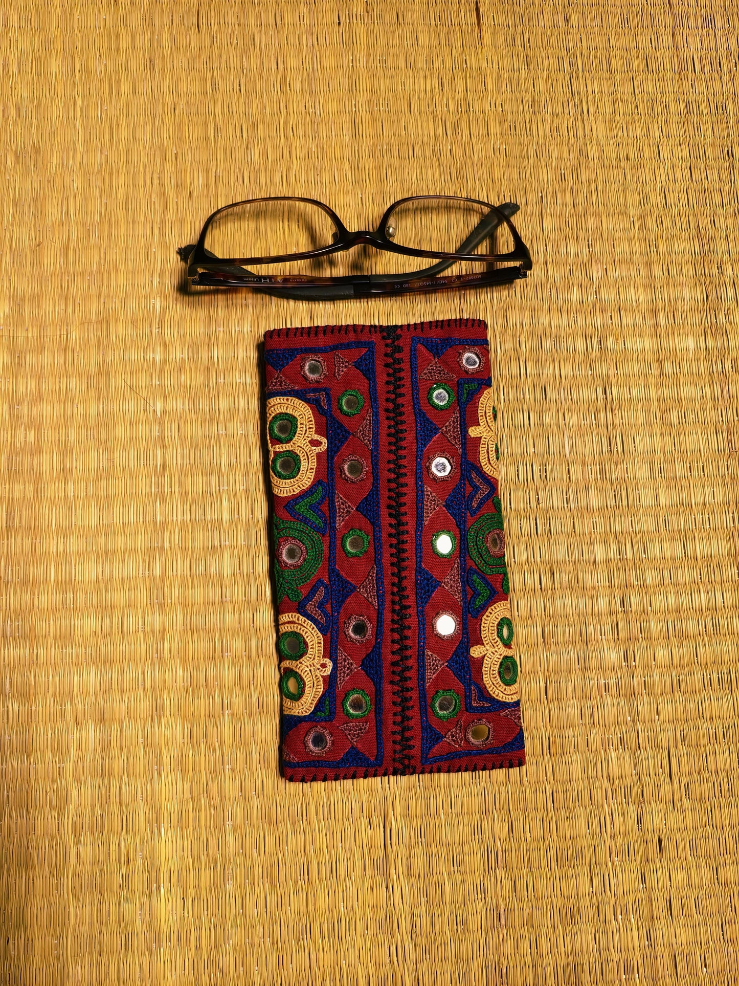 Maroon Multicolour Kutch Hand-Embroidered Spec Case