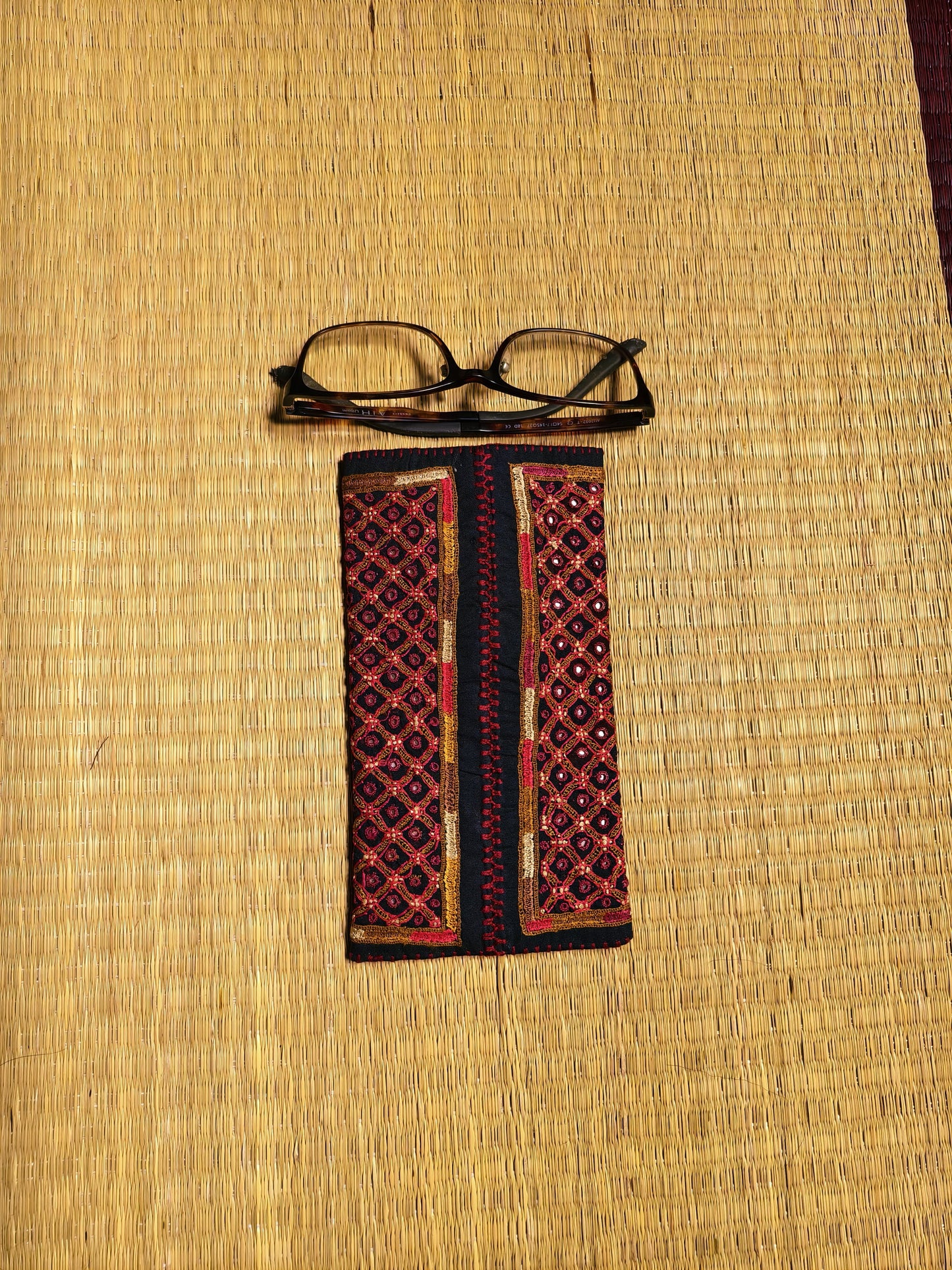 Black Maroon Multicolour Kutch Hand-Embroidered Spec Case